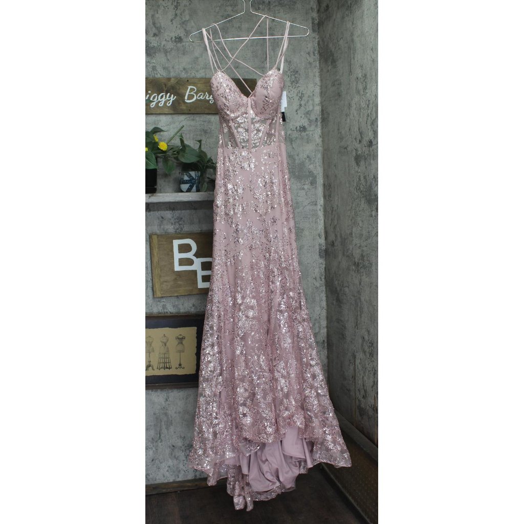 Blondie Nites Juniors Glitter Sequined Corset-Bodice Gown Dress Rose Pink 15